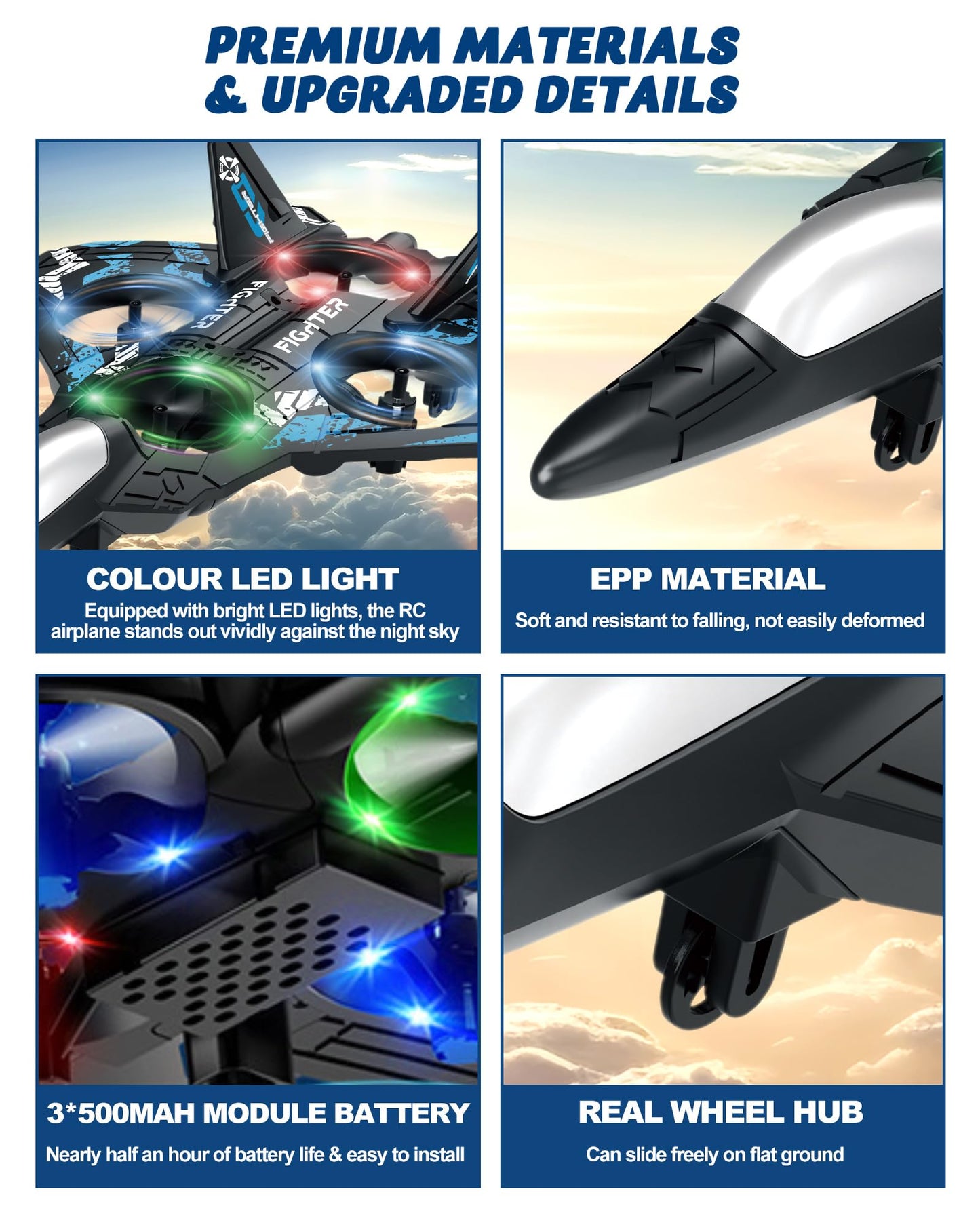 JoyRapt Form RC Plane Drones for Kids, Remote Control Airplane, Aircrafts for Boys and Girls, Jet Helicopter Drones with LED Lights 360° Flip, 4 Rechargeable Batteries (Two Pack)