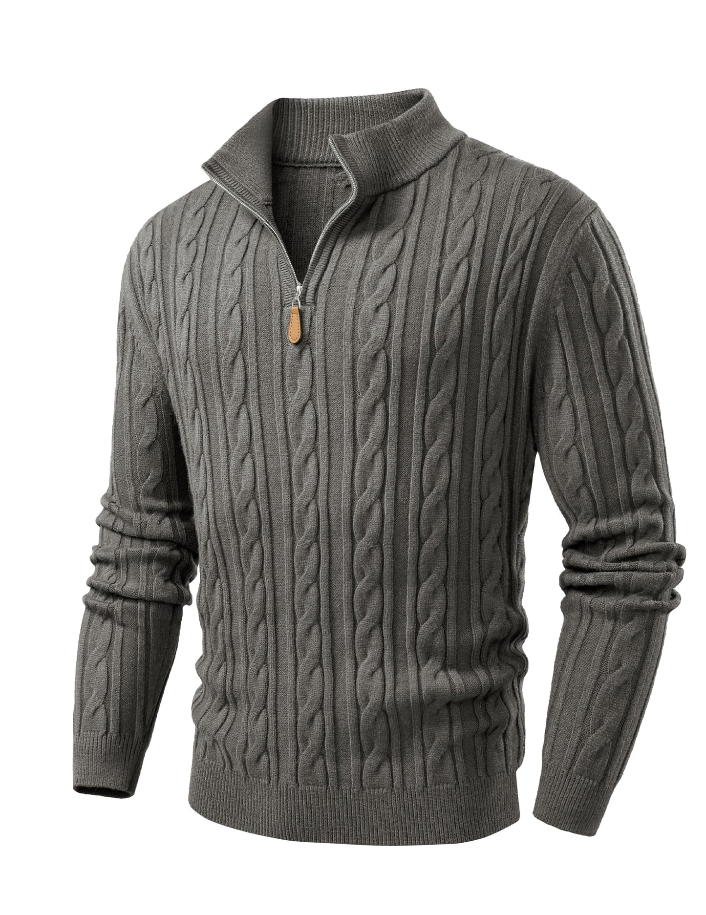 JMIERR Men's Quarter Zip Pullover Sweater Cable Knit Casual Stand Collar Texture Knitted Sweaters