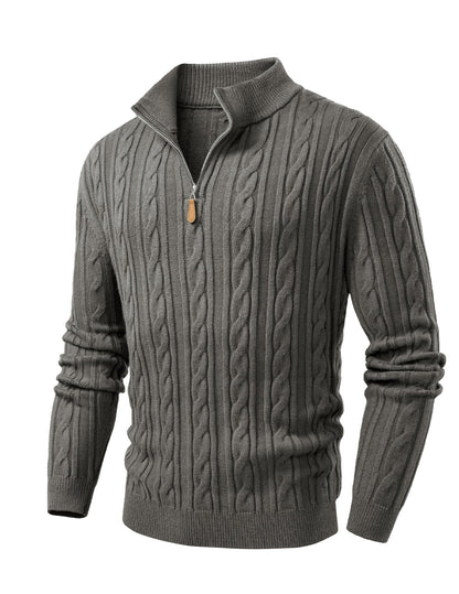 JMIERR Men's Quarter Zip Pullover Sweater Cable Knit Casual Stand Collar Texture Knitted Sweaters