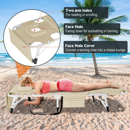 MOPHOTO Folding Lounge Chair 5-Position, Folding Cot, Portable Outdoor Chaise Lounge Chair for Sun Tanning, Perfect for Pool Beach Patio Sunbathing
