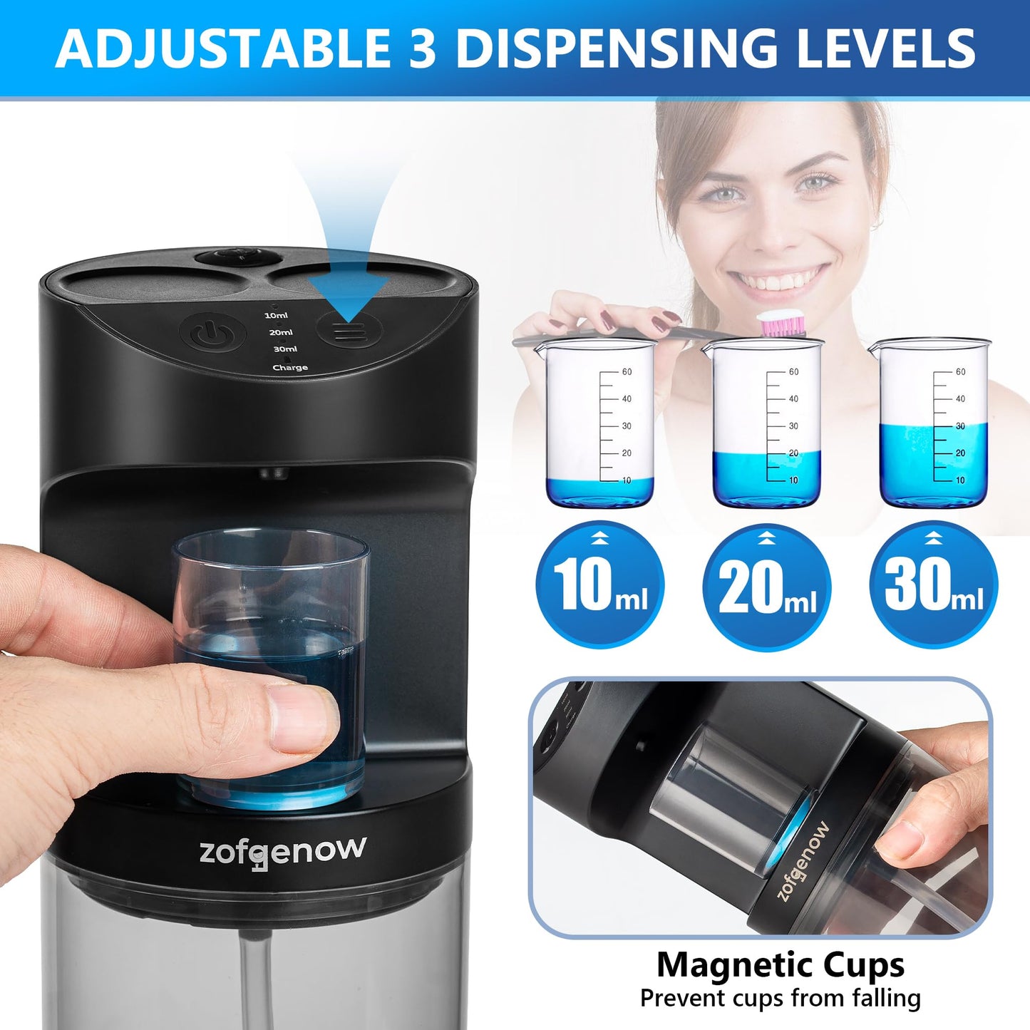ZOFGENOW Automatic Mouthwash Dispenser for Bathroom,Bathroom Accessories 19.4 Fl Oz Dispensers with Magnetic Cups,Wall Mounted Dispenser,Suitable for All Age Groups,White