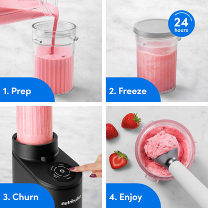 nutribullet Chill Ice Cream Maker, for Gelato, Sorbet, Frozen Yogurt, Smoothie Bowls, Compact Size, (2) Dishwasher Safe 16 oz. Pint Cups with Lids, Black, NBD50100AK
