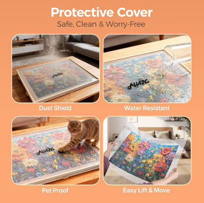ALL4JIG 1500 Piece Rotating Puzzle Board with 4 Drawer 24.92"x33.58"Portable Wooden Jigsaw Puzzle Table for Adults,Lazy Susan Spinning Puzzle Boards Birthday Gift for mom,Surface for Lego Building