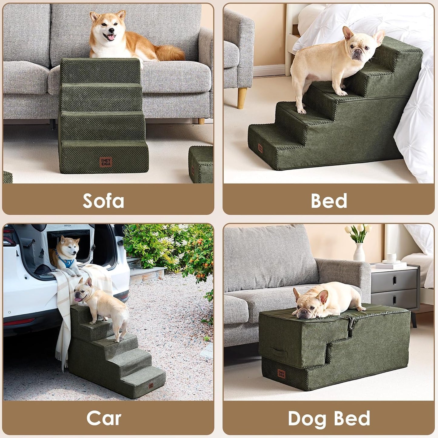 EHEYCIGA Dog Stairs for Small Dogs 13.5" H, 3-Step Dog Steps for Couch Sofa and Chair, Pet Steps for Medium Cats, Non-Slip Balanced Pet Ramp Indoor, Grey
