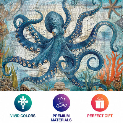 Cross & Glory | Jigsaw Puzzles 1000 Pieces for Adults | Deep Blue Octopus Odyssey | Ocean Octopus Puzzles for Adults | Challenging Brain Teaser Ocean Puzzle | 20 x 27 Inches