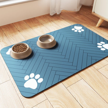 Pet Feeding Mat-Absorbent Pet Placemat for Food and Water Bowl, with Waterproof Rubber Backing, Quick Dry Water Dispenser Mat for Dog and Cat (20"x12", Striped Dark Gray)