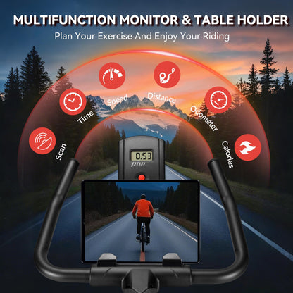 Wenoker Exercise Bike,Indoor Spin Bike with Adjustable Resistance Bluetooth Fitness App, 350 LBS Heavy Duty Frame,Smooth Quiet Belt Drive, Adjustable Handlebars & Seat with Transport Wheels