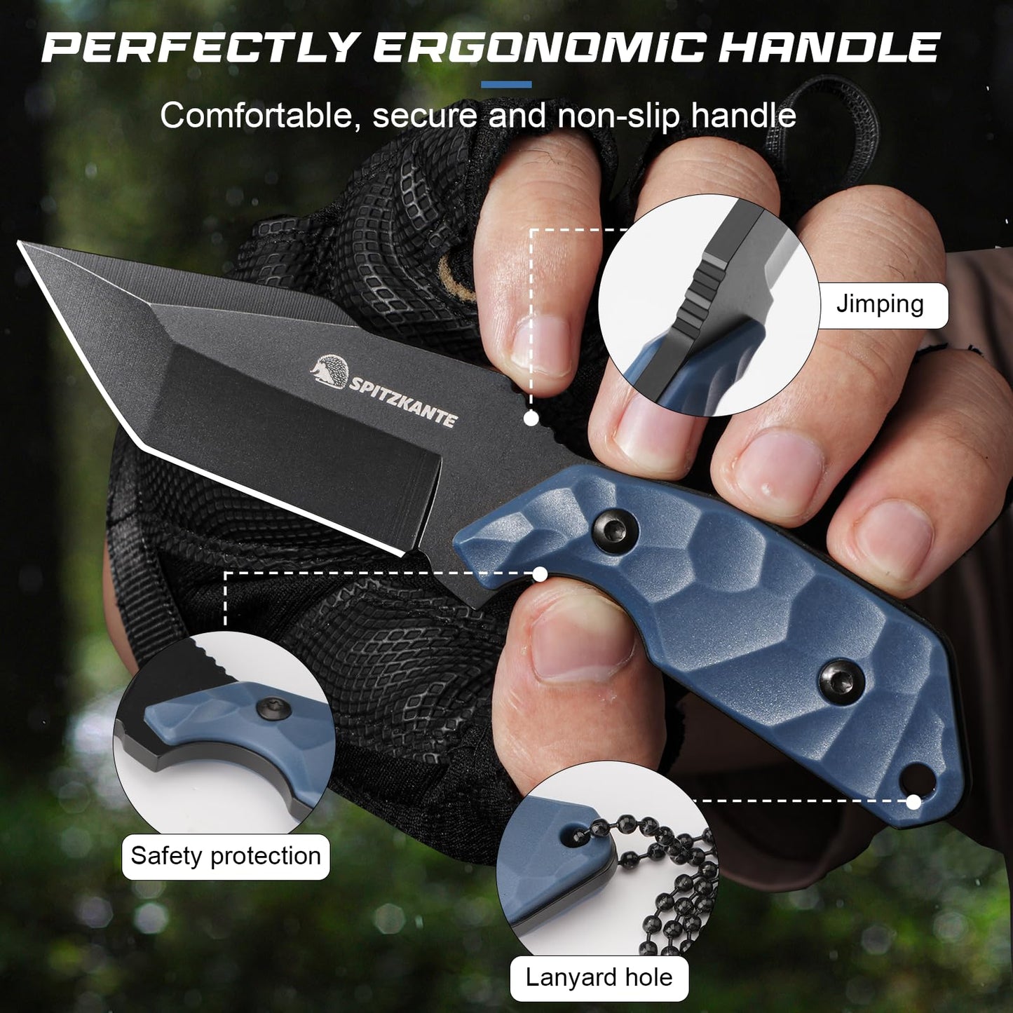 Neck Knife with Sheath and Necklace X-TAN-K, Horizontal Carry Knife with Full Tang Tanto 5Cr14MoV Steel Blade, Khaki ABS Handle, EDC, Outdoor, Camping & Hiking