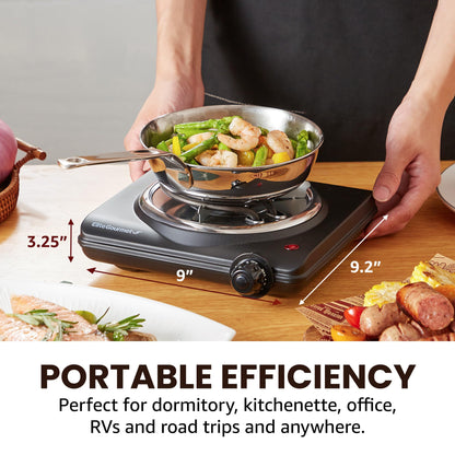 Elite Gourmet EDB-302BF# Countertop Double Cast Iron Burner, 1500 Watts Electric Hot Plate, Temperature Controls, Power Indicator Lights, Easy to Clean, Black