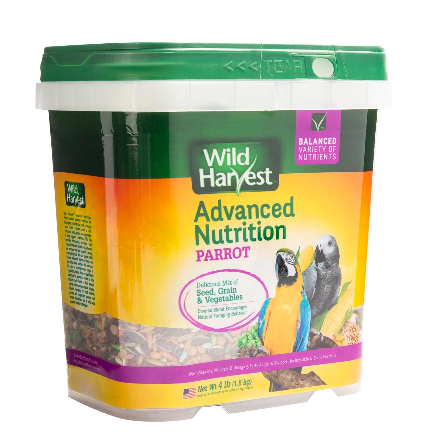 Wild Harvest Advanced Nutrition Parrot 8 Pounds, Seed, Grain and Vegetable Mix (Pack of 2)