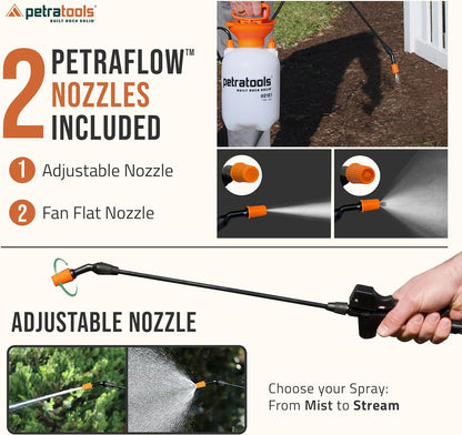 Petratools 1 Gallon Pump Sprayer – HD101 Garden Sprayer for Weeds, Lawn Care & Pesticides – 52” Long Hose, 2 Nozzles & Easy Carry Handle – Durable & Lightweight