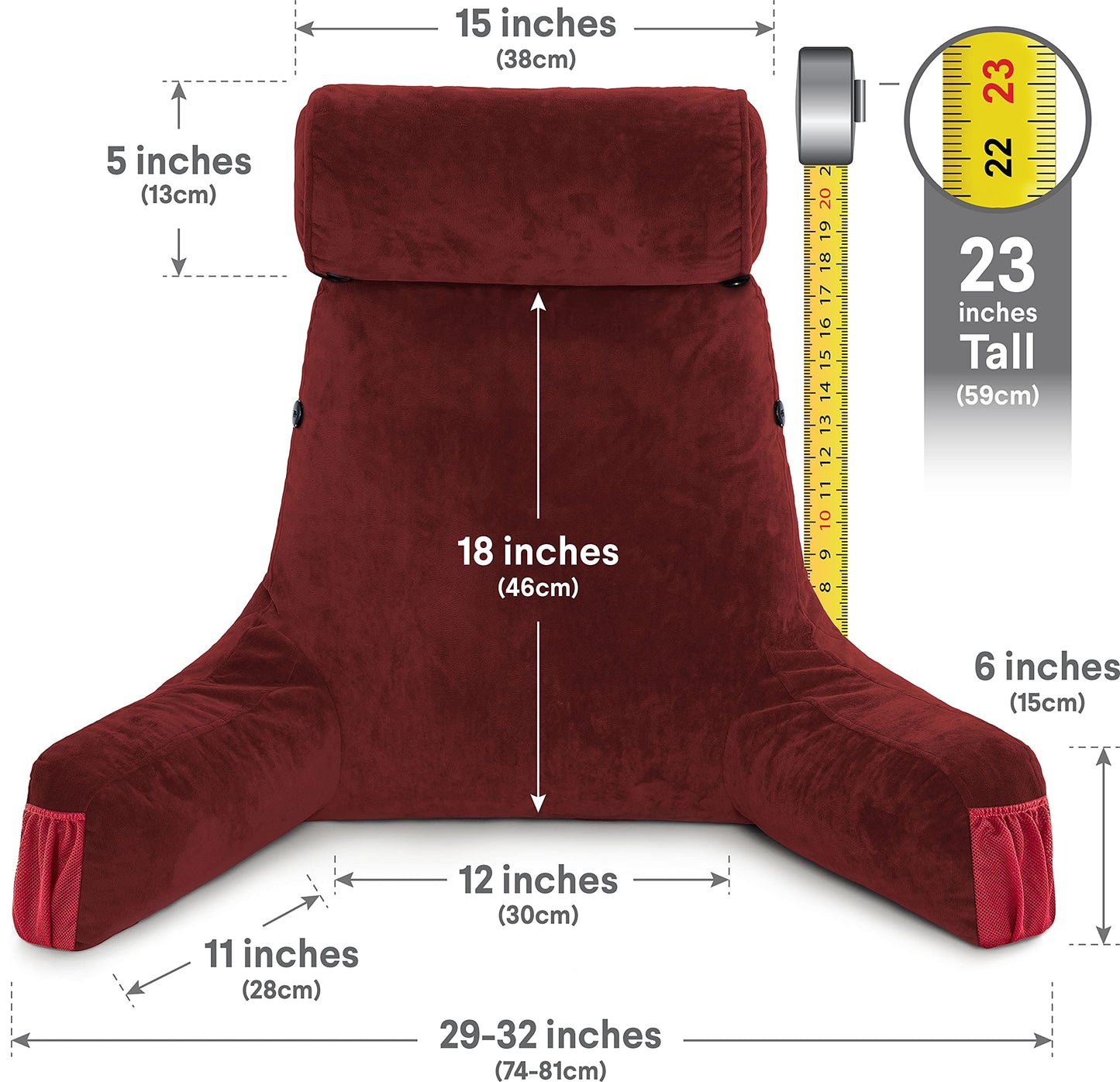 Husband Pillow XXL The Original for Adults - 30" Tall Backrest for Sitting Up in Bed - Firm Support Reading & Bed Rest Pillows for Adults, Neck Roll, Removable Cover - TV - Dark Grey