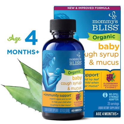 Mommy's Bliss Organic Baby Cough Syrup and Mucus + Immunity Support, Contains Agave & Ivy Leaf, 4 month+, 1.67 Fl Oz