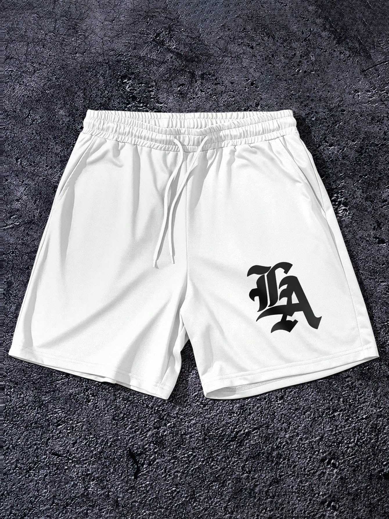 QJQ Men's Letter Graphic Drawstring Waist Shorts Summer Casual Workout Athletic Gym Track Shorts Streetwear