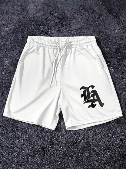 QJQ Men's Letter Graphic Drawstring Waist Shorts Summer Casual Workout Athletic Gym Track Shorts Streetwear