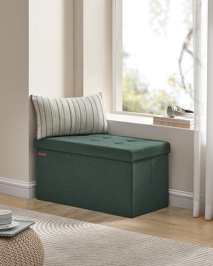 SONGMICS MAZIE Collection - 30 Inches Folding Storage Ottoman Bench, Ottoman Foot Rest, End of Bed Bench, Storage Chest, Load 660 lb, for Living Room, Bedroom, Entryway, Dark Gray ULSF47K