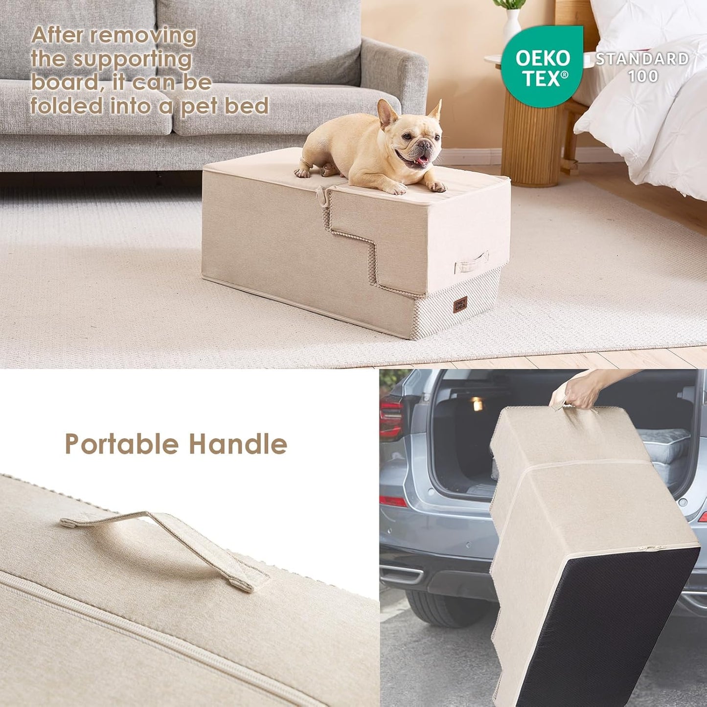 EHEYCIGA Dog Stairs for Small Dogs 13.5" H, 3-Step Dog Steps for Couch Sofa and Chair, Pet Steps for Medium Cats, Non-Slip Balanced Pet Ramp Indoor, Grey