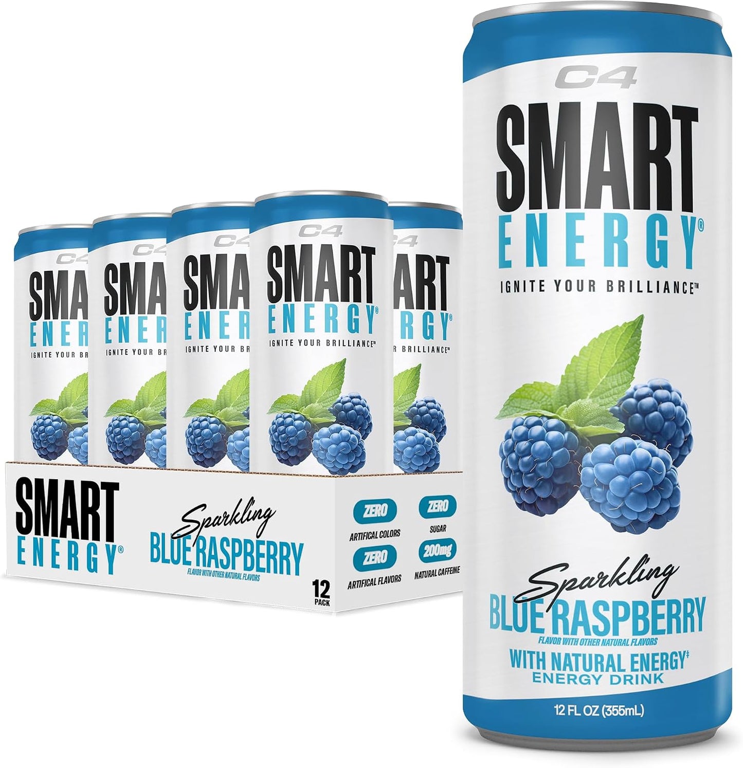 C4 Smart Energy Drinks Variety Pack, Sugar Free Performance Fuel & Nootropic Brain Booster, Coffee Substitute or Alternative, 4 Flavor Berry Breeze Variety (Pack of 24)