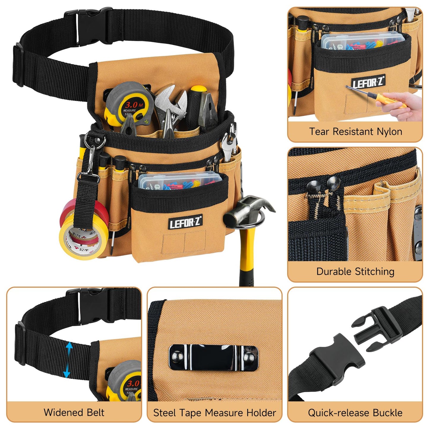 Tool Belt,Magnetic Tool Pouch,14-Pockets Tool Belts for Men,Detachable & Adjustable Tool Pouch belt for Electrician,Carpenter,Construction,Work Apron,Utility Belt,Black-Yellow