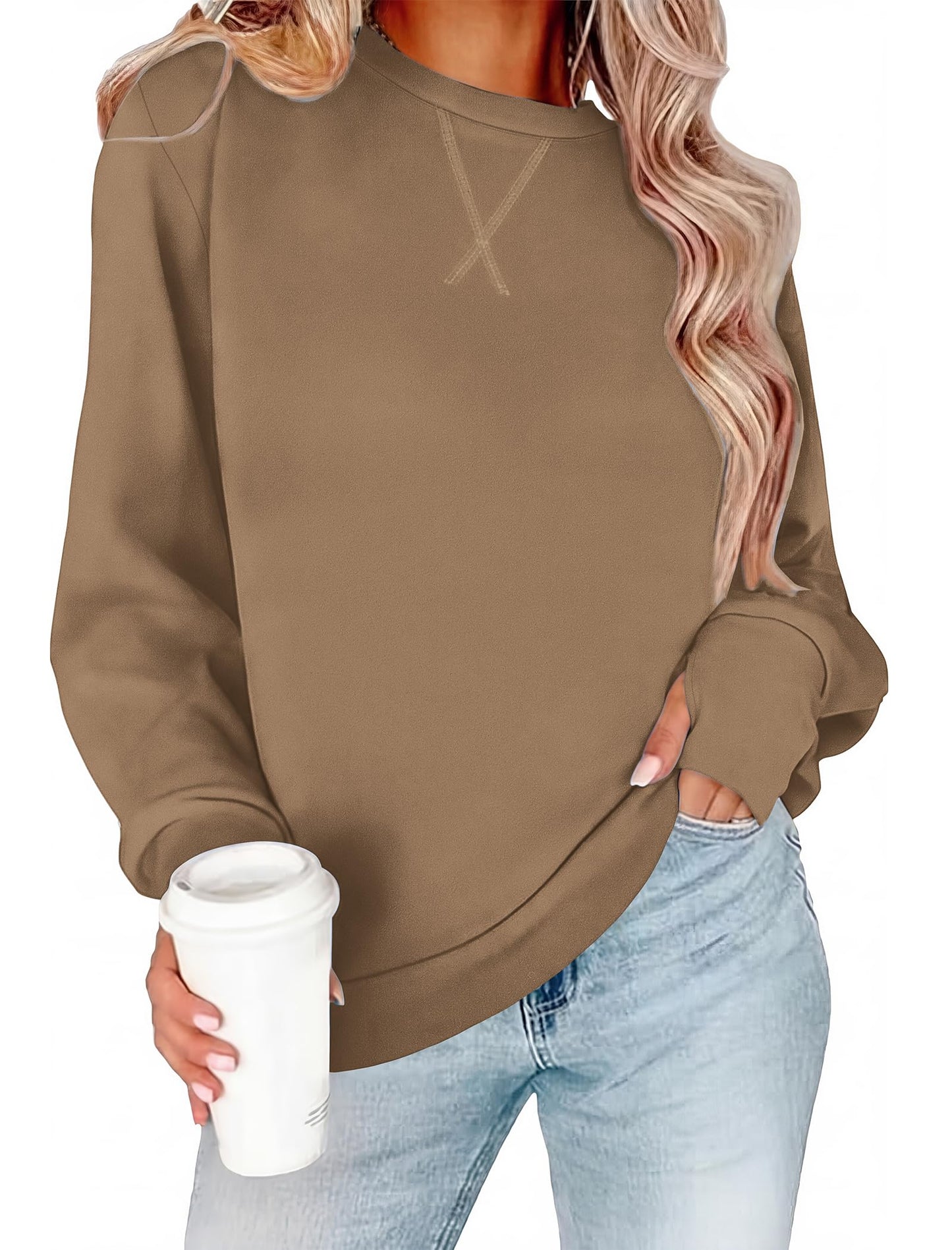 WIHOLL Womens Crewneck Sweatshirt Thumb Hole Long Sleeve Casual Fall Tops | Erly Fall Fashion, School Teacher Outfits, Long Sleeve Shirts, Winter Clothes, Pullover, Lightweight, Trendy