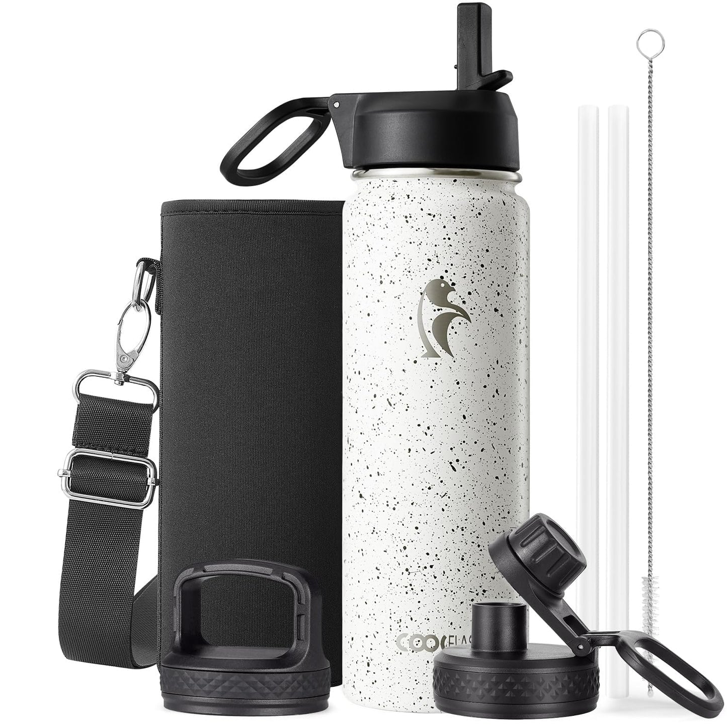Half Gallon Water Bottle Insulated with Straw & 3 Lids, Coolflask 64 oz Water Jug Large Metal Stainless Steel Wide Mouth for Sports, Gym or Office, Non-BPA Keep Cold 48H Hot 24H, Samurai Cyan