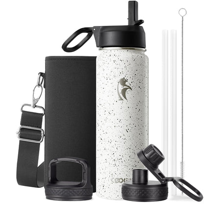 Half Gallon Water Bottle Insulated with Straw & 3 Lids, Coolflask 64 oz Water Jug Large Metal Stainless Steel Wide Mouth for Sports, Gym or Office, Non-BPA Keep Cold 48H Hot 24H, Samurai Cyan