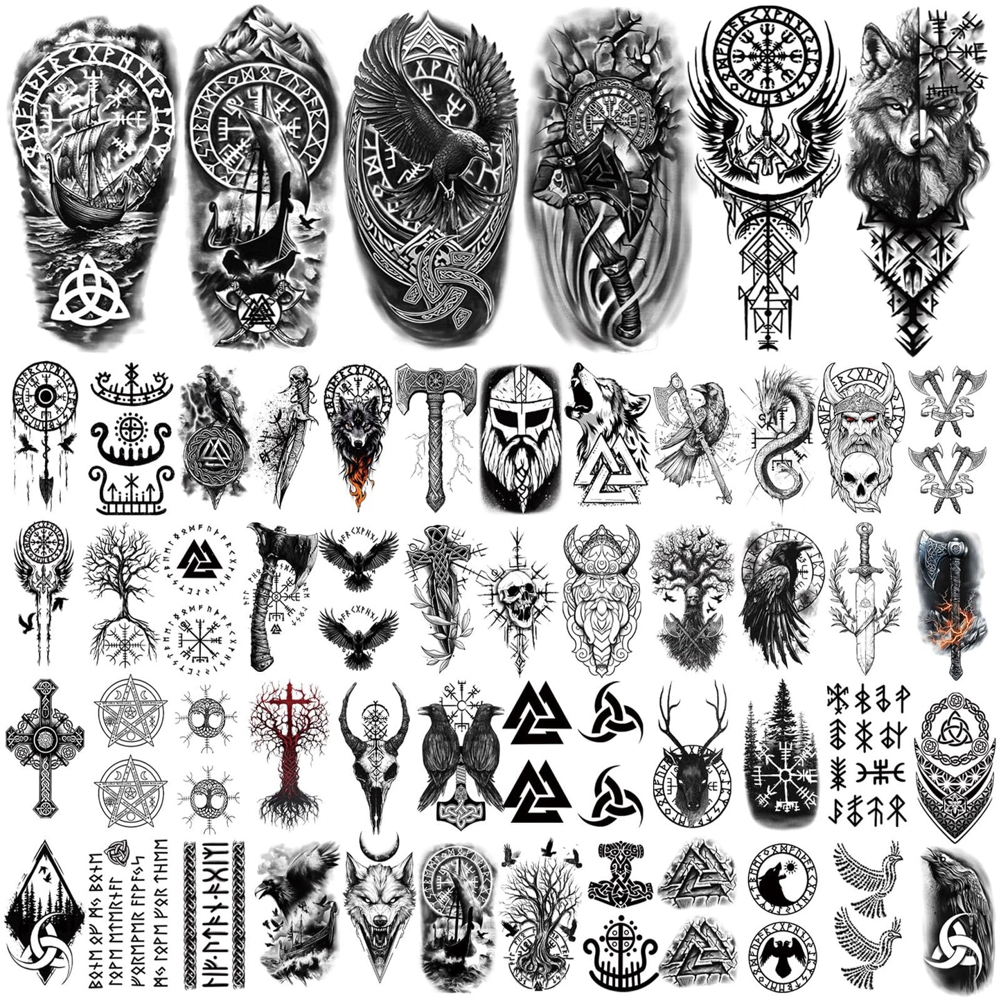 Yazhiji 36 Sheets Temporary Tattoos Stickers, 12 Sheets Fake Body Arm Chest Shoulder Tattoos for Men or Women with 24 PCS Tiny Black Tattoos