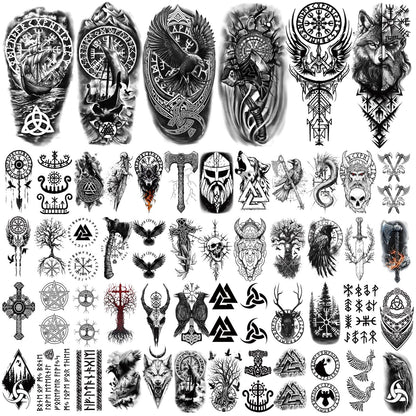 Yazhiji 36 Sheets Temporary Tattoos Stickers, 12 Sheets Fake Body Arm Chest Shoulder Tattoos for Men or Women with 24 PCS Tiny Black Tattoos