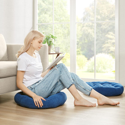 Meditation Floor Pillow Set of 2, Round Large Pillows Seating for Adults, Tufted Corduroy Cushion for Living Room Tatami, Beige 22 Inch