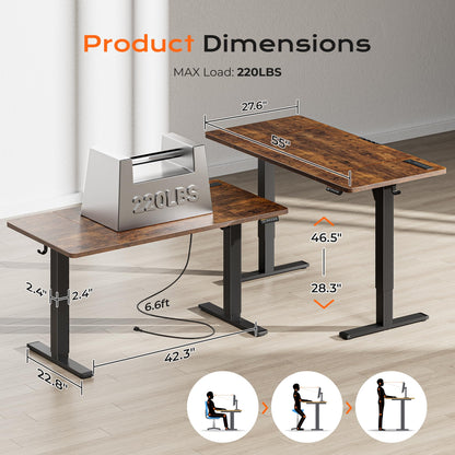 Huuger 55 x 28 Large Electric Standing Desk, Height Adjustable Computer Desk, 27.6" Deep Desktop, Stand up Gaming Office Table with 2 Hooks, 3 Preset Heights, for Home Office, Black