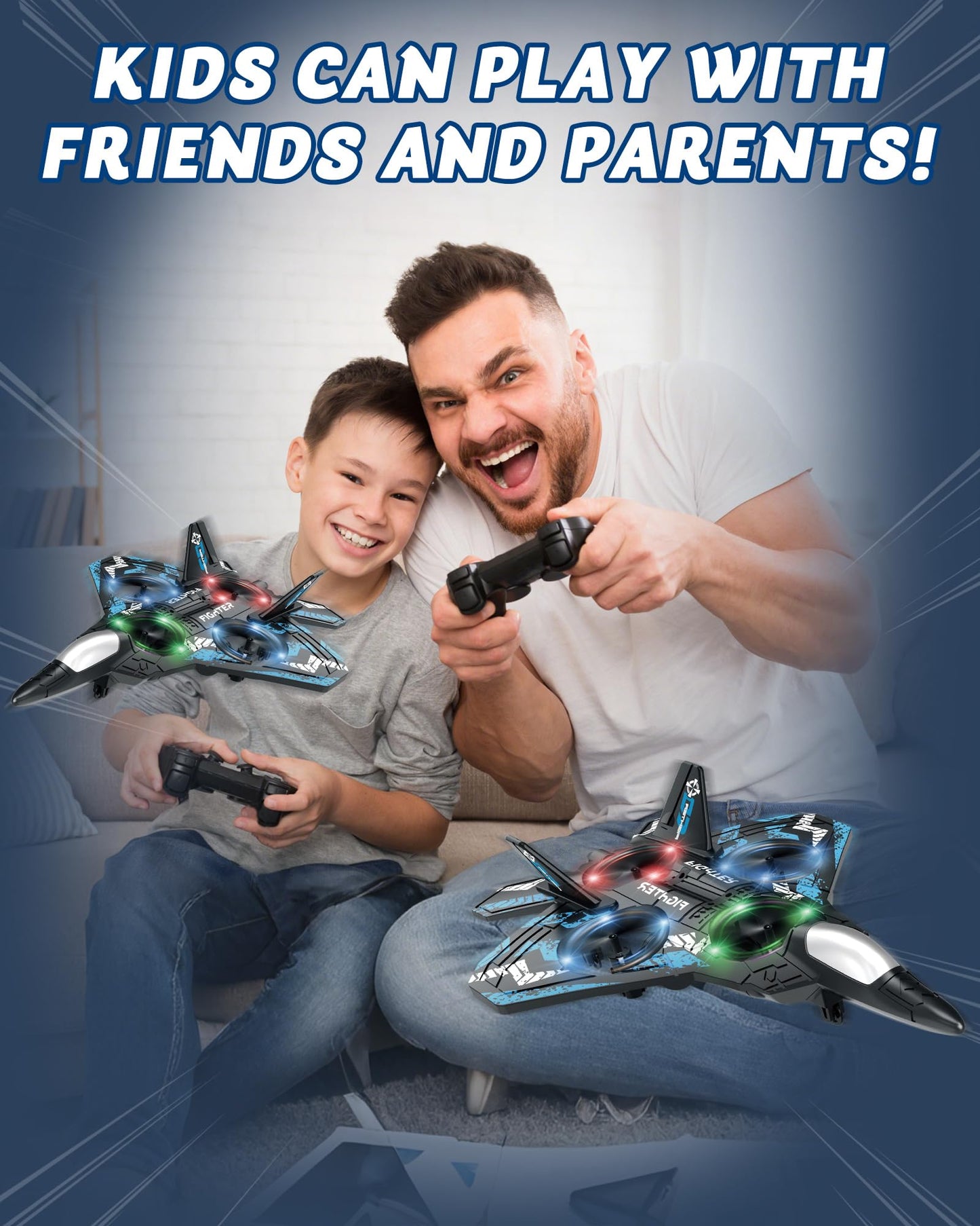 JoyRapt Form RC Plane Drones for Kids, Remote Control Airplane, Aircrafts for Boys and Girls, Jet Helicopter Drones with LED Lights 360° Flip, 4 Rechargeable Batteries (Two Pack)