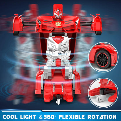 FDJ Remote Control Car - Transform Toys Car Robot, One Button Deformation to Robot with Flashing Light, 2.4Ghz 1:18 Scale Transforming Police Car Kids Toys with 360 Degree Rotating, Girls Boys Toys