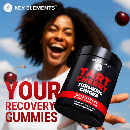 KEY ELEMENTS [Ultra Strength] Tart Cherry Gummies Extract with Turmeric & Ginger - Natural Tart Cherry Supplement for Uric Acid Cleanse Support & Recovery Gummies