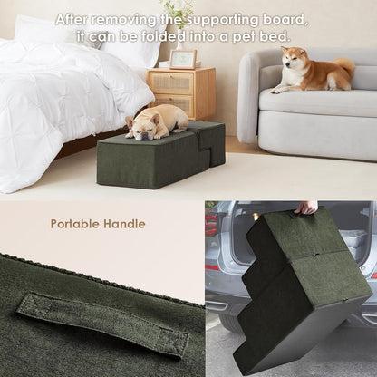 EHEYCIGA Dog Stairs for Small Dogs 13.5" H, 3-Step Dog Steps for Couch Sofa and Chair, Pet Steps for Medium Cats, Non-Slip Balanced Pet Ramp Indoor, Grey