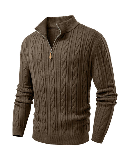 JMIERR Men's Quarter Zip Pullover Sweater Cable Knit Casual Stand Collar Texture Knitted Sweaters