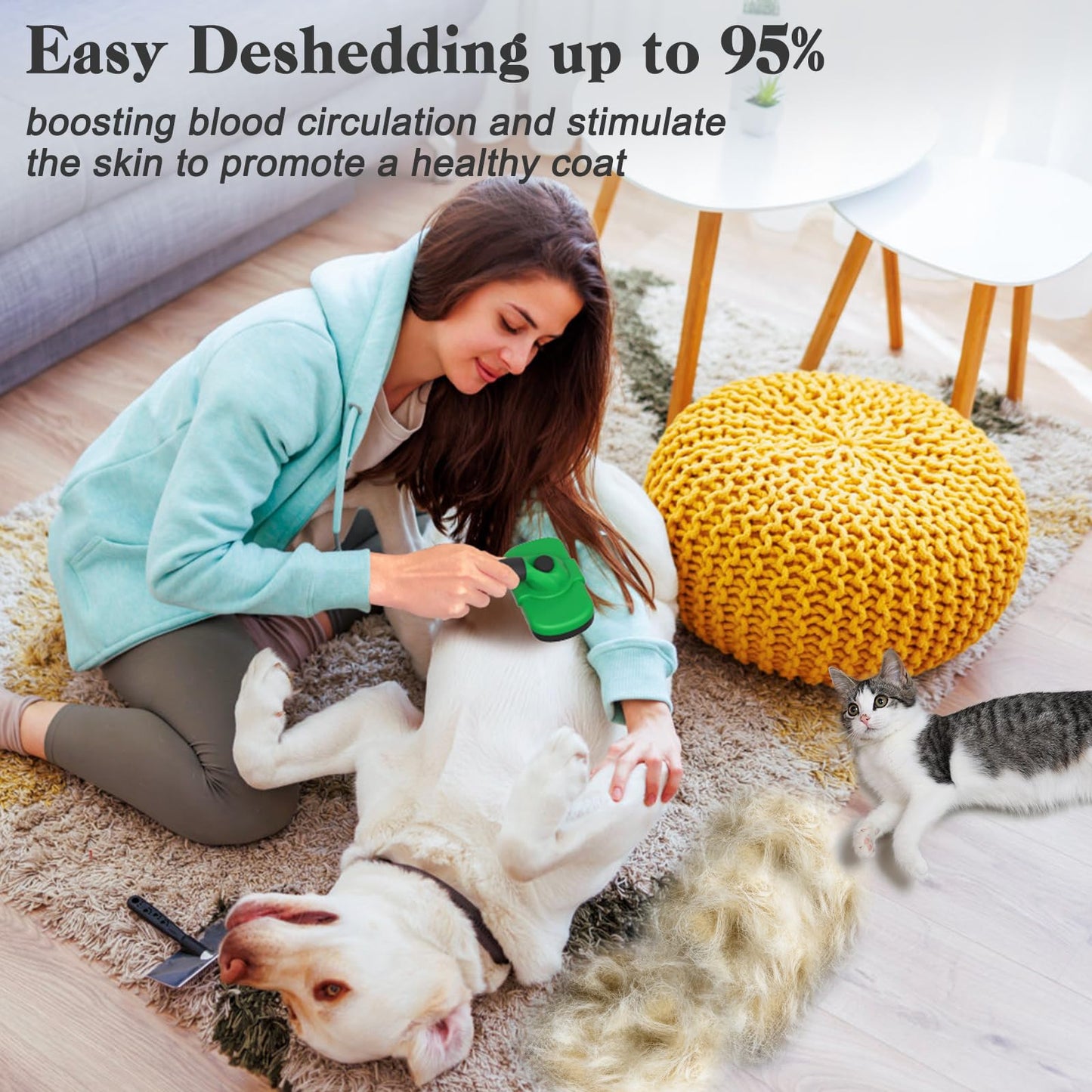 Dipoo Self Cleaning Shedding Brush - Skin Friendly Grooming Tool for Dogs, Cats, and Puppies, Deshedding and Hair Removal for Long and Short Haired Pets, Black