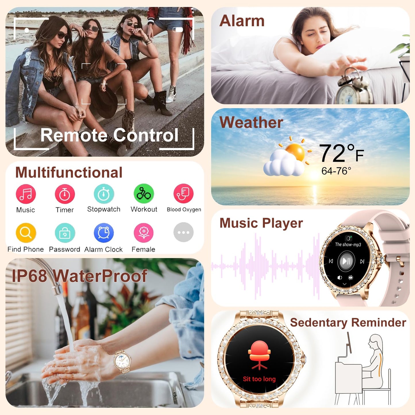 Smart Watch for Women with Diamonds (Answer/Make Call),1.32''Full Screen Smart Watch for Android /iOS,Fitness Tracker with Heart Rate/Blood Oxygen/Sleep Monitor/AI Voice Watches for Women,3 Straps