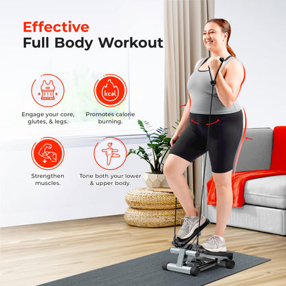Sunny Health & Fitness Mini Steppers for Exercise at Home, Stair Step Workout Machine with Resistance Bands, Full Body Cardio Equipment, Optional Free SunnyFit App Connection Smart Stepper