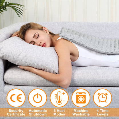 Electric Heating pad with 6 Heat Settings, Auto Shut Off, Dry Electric Heating for Back Neck Knee Arms Legs Shoulder Heat Pads for Christmas Birthday Father Mother's Day (24"X12", Gray Green)