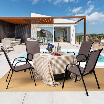 Tangkula Patio Dining Chairs Set of 4, Outdoor Stackable All Weather Heavy Duty Dining Chairs Set with Armrests, Support 330 LBS, for Poolside, Backyard, Garden, Deck, Front Porch (Brown)