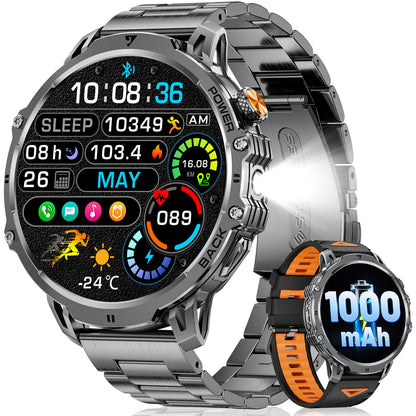 LIGE Military Smart Watches for Men(2 Bands),1000mAh/1.85" HD Large Screen Smartwatch, Flashlight/110+ Sports Modes/Sleep Monitor, Fitness Tracker Watch for Android iOS,Black