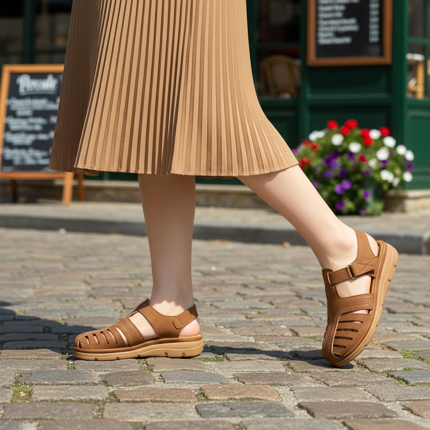Womens Summer Flat Sandals: Comfortable Closed Toe Dressy Flats Sandals Ankle Strap Casual Outdoor Fisherman Walking Sandal