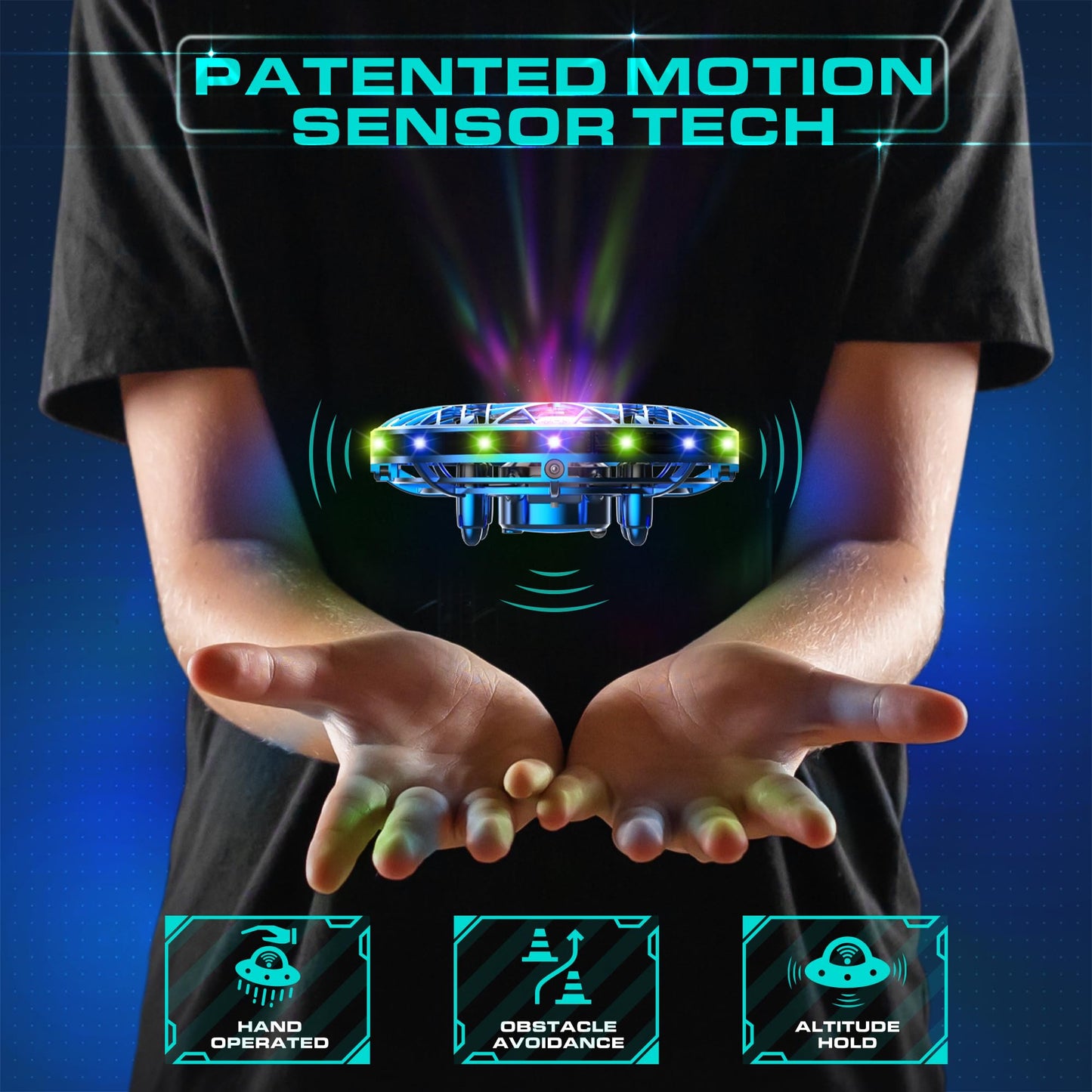 Force1 Scoot Combo Hand Operated Drone for Kids or Adults - Hands Free Motion Sensor Mini Drones, Easy LED Indoor Rechargeable UFO Flying Orb Ball Drone Toys for Boys and Girls (Red/Blue)
