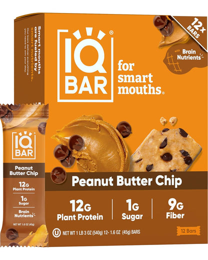 IQBAR Clean Plant Protein Bars, Almond Butter Chip 12-Count | Protein Snack | High Fiber, High Protein, Low Sugar, Clean Label Project Certified | Gluten Free, Dairy Free, Vegan, Keto, Soy Free