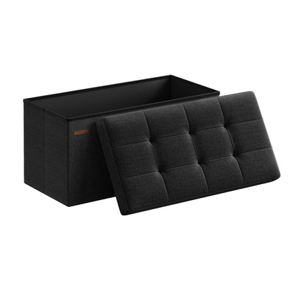 SONGMICS MAZIE Collection - 30 Inches Folding Storage Ottoman Bench, Ottoman Foot Rest, End of Bed Bench, Storage Chest, Load 660 lb, for Living Room, Bedroom, Entryway, Dark Gray ULSF47K