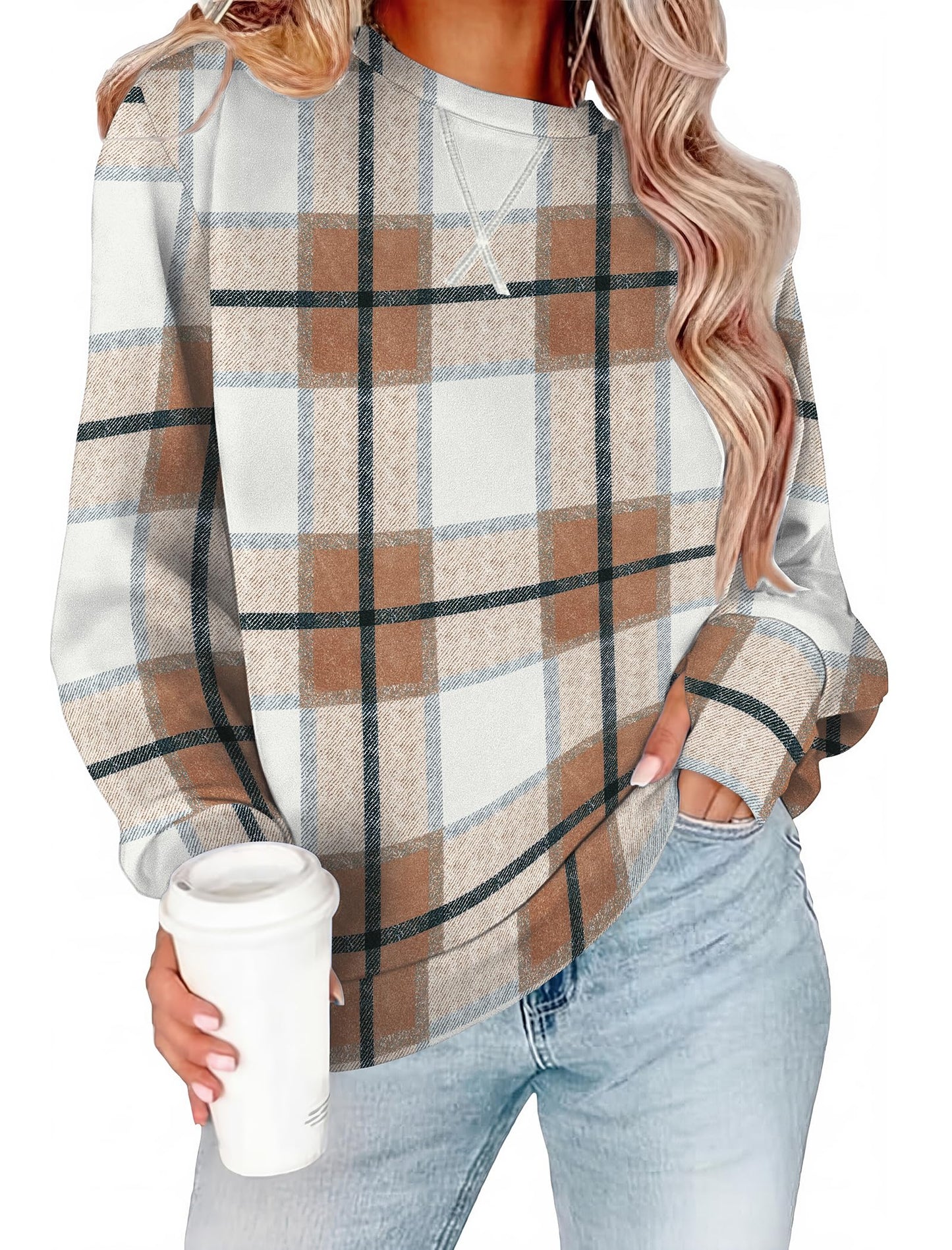 WIHOLL Womens Crewneck Sweatshirt Thumb Hole Long Sleeve Casual Fall Tops | Erly Fall Fashion, School Teacher Outfits, Long Sleeve Shirts, Winter Clothes, Pullover, Lightweight, Trendy