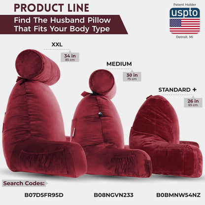 Husband Pillow XXL The Original for Adults - 30" Tall Backrest for Sitting Up in Bed - Firm Support Reading & Bed Rest Pillows for Adults, Neck Roll, Removable Cover - TV - Dark Grey