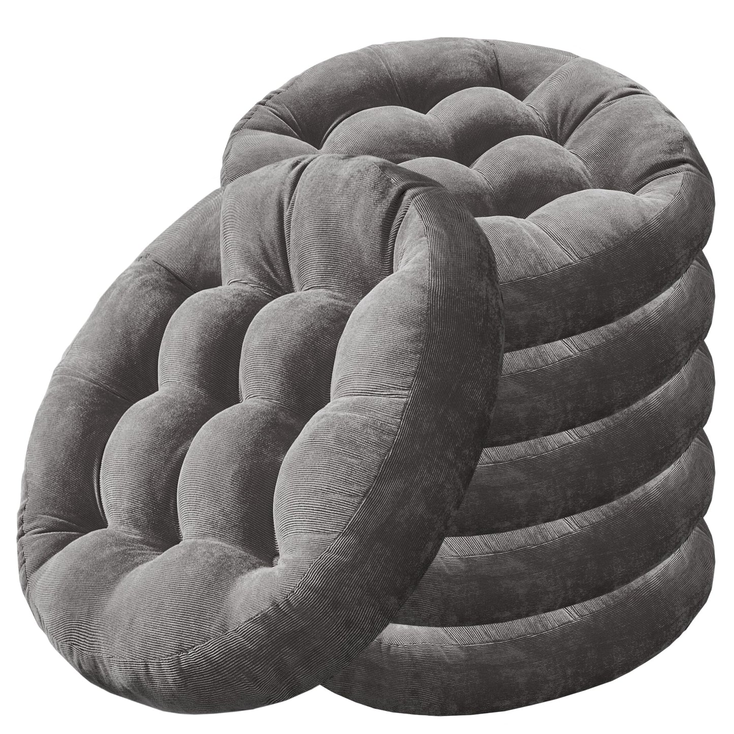 Meditation Floor Pillow Set of 2, Round Large Pillows Seating for Adults, Tufted Corduroy Cushion for Living Room Tatami, Beige 22 Inch