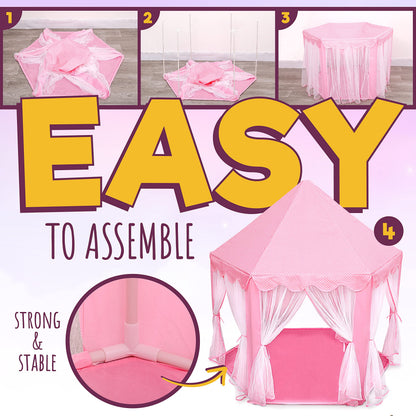 Orian Princess Tent for Kids, Toddler & Kids Pink Play Tent Indoor & Outdoor Princess Castle Fort for Girls and Toddlers Ages 2-7, 55”x53”, LED Star Lights, Children’s Toys and Gifts for Girls