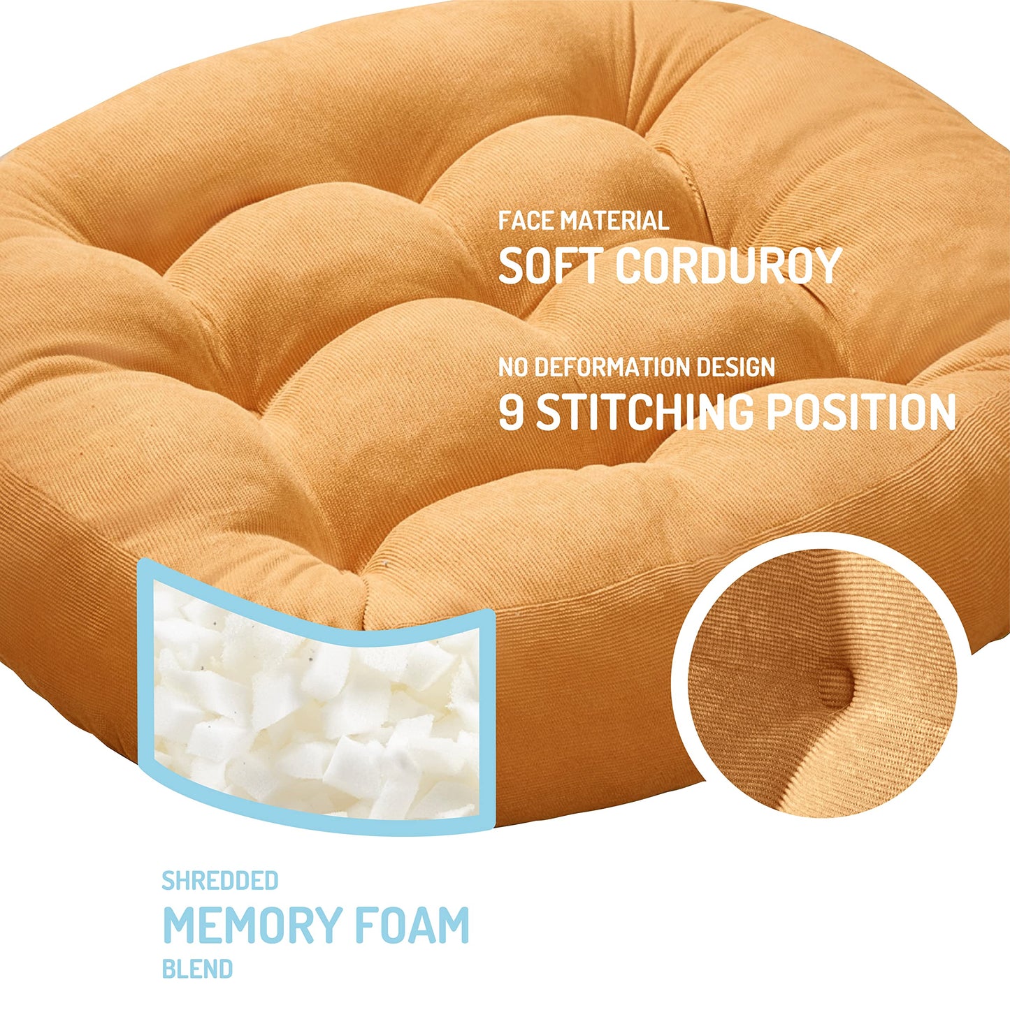 Meditation Floor Pillow Set of 2, Round Large Pillows Seating for Adults, Tufted Corduroy Cushion for Living Room Tatami, Beige 22 Inch